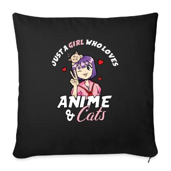 Anime Chats Manga Chat Girl Loves Kawaii Kitty - Housse de coussin décorative 45 x 45 cm - noir - Devant