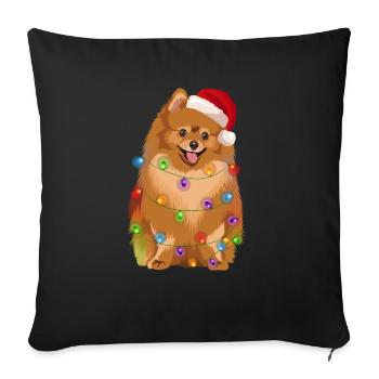 Dwarf Spitz Dog Christmas Tree Fairy Lights - Sofa pillowcase 17,3'' x 17,3'' (45 x 45 cm) - black - Front