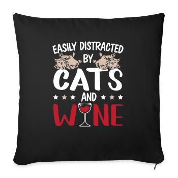 Facile distrait Par Les Chats Et Le Vin Chat - Housse de coussin décorative 45 x 45 cm - noir - Devant