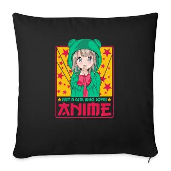 Niedliche Anime Frau -Kawaii Otaku Manga Anime - Sofakissenbezug 45 x 45 cm - Schwarz - Vorne
