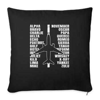 Avion phonétique d’aviateur de pilote d’avion d’alphabet - Housse de coussin décorative 45 x 45 cm - noir - Devant