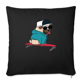 Funny Pug Skateboarding - Housse de coussin décorative 45 x 45 cm - noir - Devant