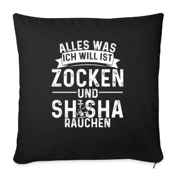Shisha Zocken Kohle Gaming Wasserpfeife Hookah - Sofakissenbezug 45 x 45 cm - Schwarz - Vorne
