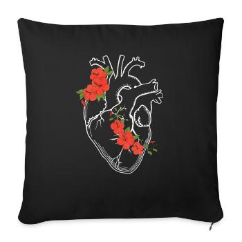 Anatomie Herz / Blumen - Sofakissenbezug 45 x 45 cm - Schwarz - Vorne