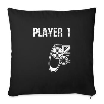 Player 1 2 Gaming Gamer Zocken Controller Geschenk - Sofakissenbezug 45 x 45 cm - Schwarz - Vorne
