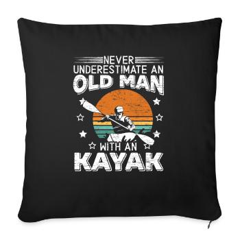 Alter Mann mit einem Kajak Kajak Opa Paddeln - Sofakissenbezug 45 x 45 cm - Schwarz - Vorne