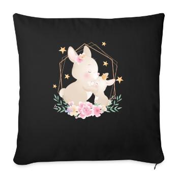Lapin doux bébé avec la mère de lapin - Housse de coussin décorative 45 x 45 cm - noir - Devant