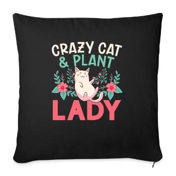 Chat fou et plantes Dame Jardin Chat - Housse de coussin décorative 45 x 45 cm - noir - Devant