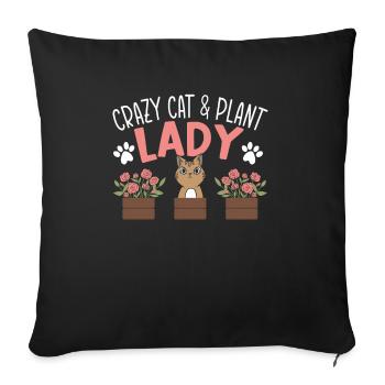 Chat fou et plantes Dame Jardin Chat - Housse de coussin décorative 45 x 45 cm - noir - Devant
