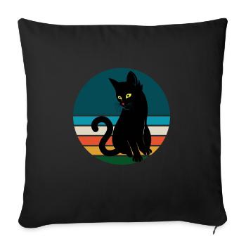 Black Cat Sitting Retro Sunset - Sofa pillowcase 17,3'' x 17,3'' (45 x 45 cm) - black - Front