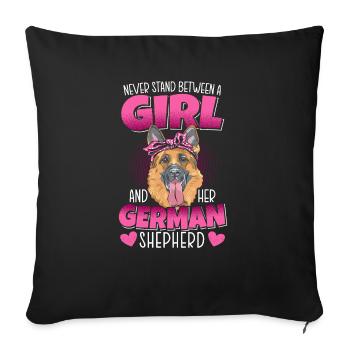 Une fille et son chiot allemand de maman de crabot de berger - Housse de coussin décorative 45 x 45 cm - noir - Devant