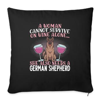 Une fille et son chiot allemand de maman de crabot de berger - Housse de coussin décorative 45 x 45 cm - noir - Devant