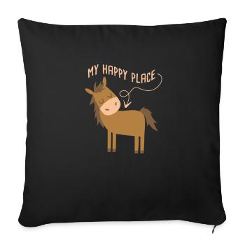 Horse Lover My Happy Place Horseback Riding - Housse de coussin décorative 45 x 45 cm - noir - Devant