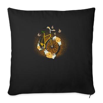 Fleurs papillons cadeau vélo - Housse de coussin décorative 45 x 45 cm - noir - Devant