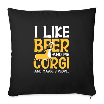 Bière et Corgi - Housse de coussin décorative 45 x 45 cm - noir - Devant