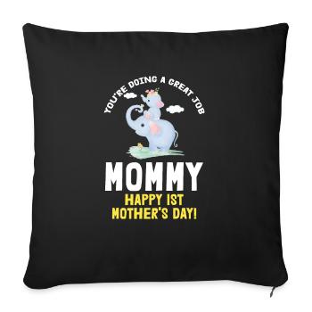 Muttertag Mutter Mummy Erster Elefant Geschenk - Sofakissenbezug 45 x 45 cm - Schwarz - Vorne