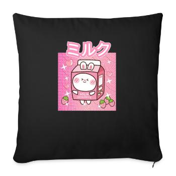 Funny Retro 90s Japan Erdbeer Milch Strawberry - Sofakissenbezug 45 x 45 cm - Schwarz - Vorne