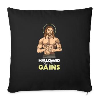 Hallowed Be Thy Gains Jesus Weight Lifting Workout - Housse de coussin décorative 45 x 45 cm - noir - Devant