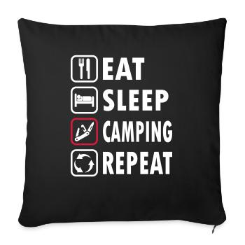 Eat Sleep Camping Repeat - Sofakissenbezug 45 x 45 cm - Schwarz - Vorne