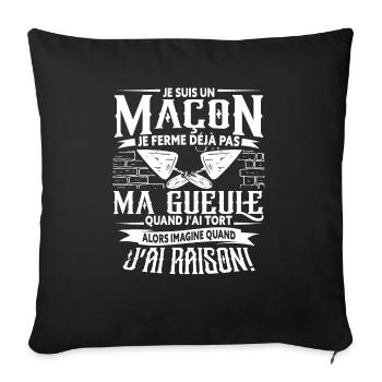 Maçon Maçonnerie Humour Dicton - Housse de coussin décorative 45 x 45 cm - noir - Devant