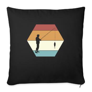 Vintage Retro Angler T-Shirt Gift Fisherman - Sofa pillowcase 17,3'' x 17,3'' (45 x 45 cm) - black - Front