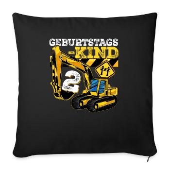 Bagger Baustelle Geburtstag 2 Jahre Geschenk Bau - Sofakissenbezug 45 x 45 cm - Schwarz - Vorne