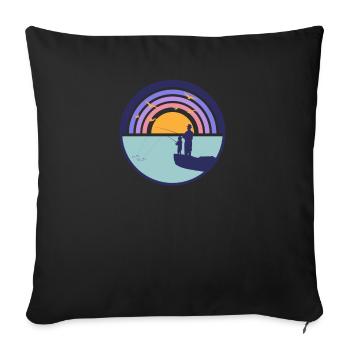 Pêche - Cadeau de père fils - Housse de coussin décorative 45 x 45 cm - noir - Devant
