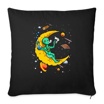 UFO Alien Smoking Weed on Moon Gift - Housse de coussin décorative 45 x 45 cm - noir - Devant