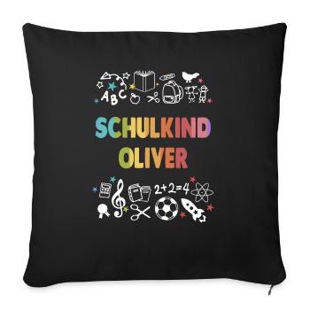 Oliver Einschulung Kindergarten vorbei Grundschule - Sofakissenbezug 45 x 45 cm - Schwarz - Vorne