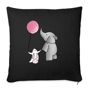 Elefant mit Hase - Sofakissenbezug 45 x 45 cm - Schwarz - Vorne