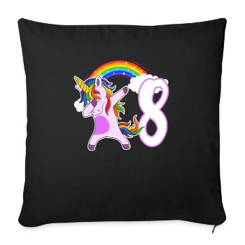 Dabbing Licorne J’ai 8 ans - Housse de coussin décorative 45 x 45 cm - noir - Devant