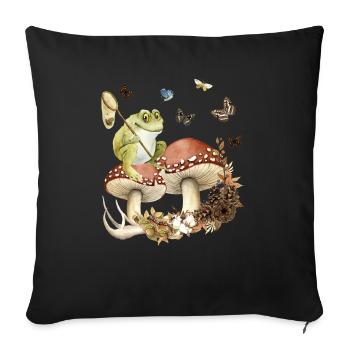 Aesthetic grenouille sur les champignons papillons nature - Housse de coussin décorative 45 x 45 cm - noir - Devant