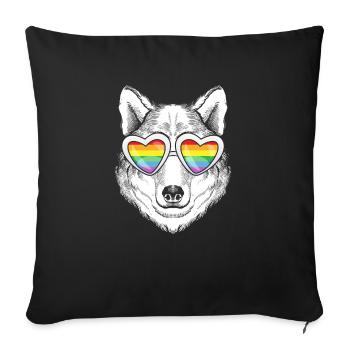 LGBTQ Rainbow Regenbogen Wolf Gay Pride Geschenk - Sofakissenbezug 45 x 45 cm - Schwarz - Vorne