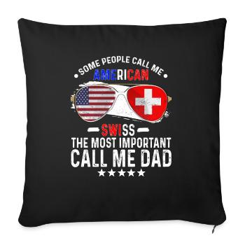 Swiss American Dad Fathers Day Papa SwitzerlandSwi - Housse de coussin décorative 45 x 45 cm - noir - Devant