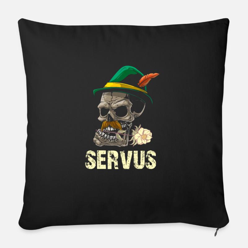 Servus Totenkopf und Edelweiß - Sofakissenbezug 45 x 45 cm - Schwarz