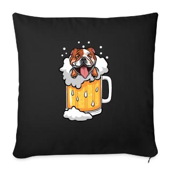 Bouledogue anglais dans un verre de bière - Housse de coussin décorative 45 x 45 cm - noir - Devant