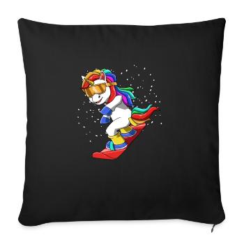 Einhorn auf Snowboard - Lustige Ski- und - Sofakissenbezug 45 x 45 cm - Schwarz - Vorne