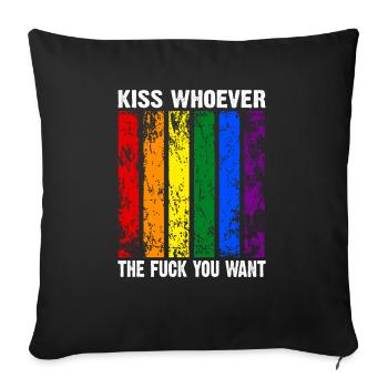 kiss whoever the fuck you want LGBTQIA+ Regenbogen - Sofakissenbezug 45 x 45 cm - Schwarz - Vorne