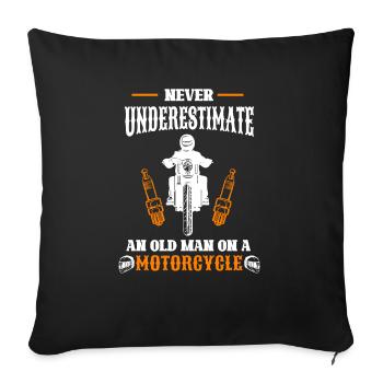 Ne sous-estimez jamais un vieil homme sur une moto - Housse de coussin décorative 45 x 45 cm - noir - Devant