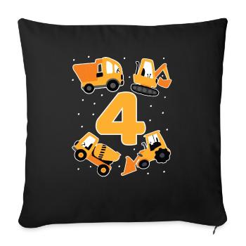 4. Geburtstag 4 Jahre Alt Baumaschinen Bagger LKW - Sofakissenbezug 45 x 45 cm - Schwarz - Vorne