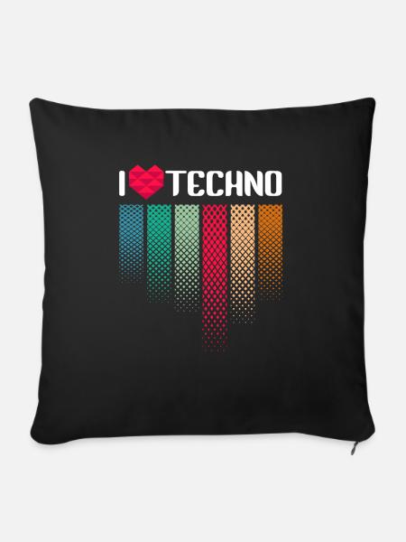 I Love Techno Musik Raver - Sofakissenbezug 45 x 45 cm - Schwarz