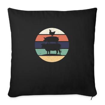 Poulet Porc Vache Rétro Vintage Sunset Coloré - Housse de coussin décorative 45 x 45 cm - noir - Devant
