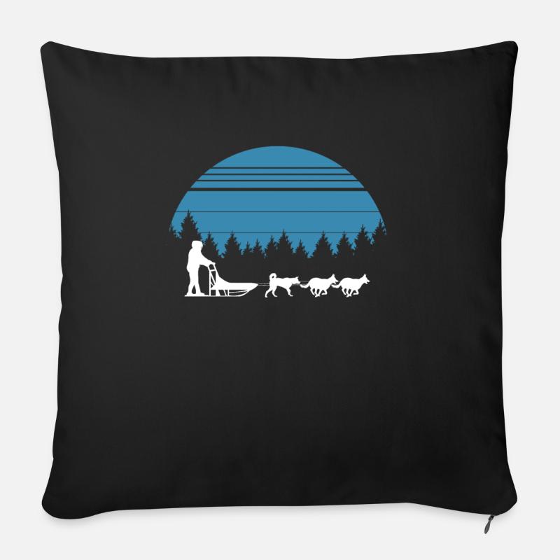 Dogsled course de traîneau à chiens - Housse de coussin décorative 45 x 45 cm - noir