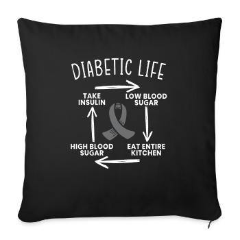 Vie diabétique Mois de sensibilisation au diabète Insuline - Housse de coussin décorative 45 x 45 cm - noir - Devant