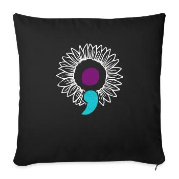 Sunflower Suicide Prevention Awareness Semicolon - Sofa pillowcase 17,3'' x 17,3'' (45 x 45 cm) - black - Front