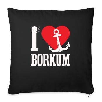 I love Borkum Anker Leuchtturm - Sofakissenbezug 45 x 45 cm - Schwarz - Vorne