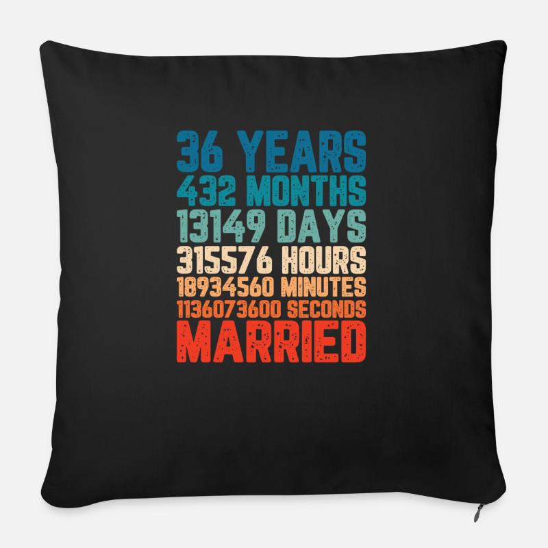 36 ans marié Mariage Mariage Dire Cadeau - Housse de coussin décorative 45 x 45 cm - noir