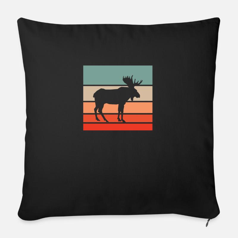 Nature Paysage Moose Deer Vintage Rétro - Housse de coussin décorative 45 x 45 cm - noir