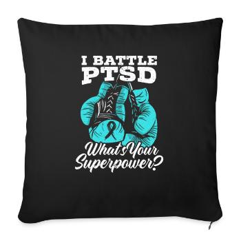 Ich kämpfe gegen PTBS Einhorn Posttraumatischer Stress PTBS - Sofakissenbezug 45 x 45 cm - Schwarz - Vorne