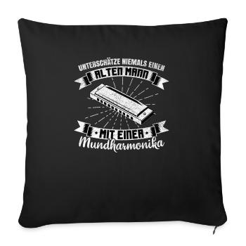 Mundharmonika Spieler Straßenmusiker Mundharmonika - Sofakissenbezug 45 x 45 cm - Schwarz - Vorne